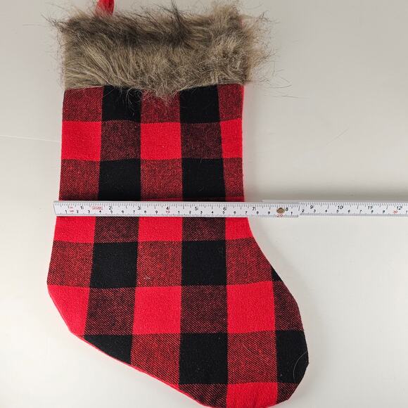 Buffalo Plaid Christmas Stocking Faux Fur Cuff 15" Holiday Decor Red Black - Picture 3 of 8